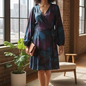 Ava & Viv Elegant Multicolor Faux Wrap Dress